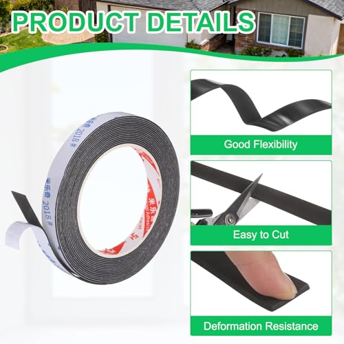 PATIKIL Sponge Rubber Foam Tape, 5/8" W x 1/32" t x 16.4ft l Self-Adhesive Foam Insulation Tape Weather Stripping for Window Door Soundproofing Weatherstrip AC Seal Strip, Black - size: 5/8" x 1/32" x 16.4ft