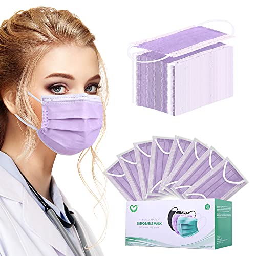 Disposable Face Mask 4-Ply for Adult, Soft Face Masks, Breathable Safety Mask… - color: Purple