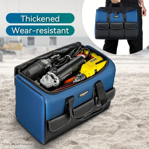 Heavy-Duty Tool Bag with Wide Mouth - Durable Polyester Material, Multiple Compartments and Pockets, No Assembly Required, for Tool Storage, Carrying and Organization