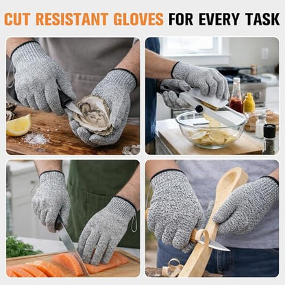 Safe & Savvy Cut Resistant Gloves, 1 Pair, Level 5 Food-Grade & Fiberglass-Free Mandoline Gloves for Oyster Shucking & Meat Cutting, Wood Carving Gloves, Grey, Machine Washable (Large) - size: Large