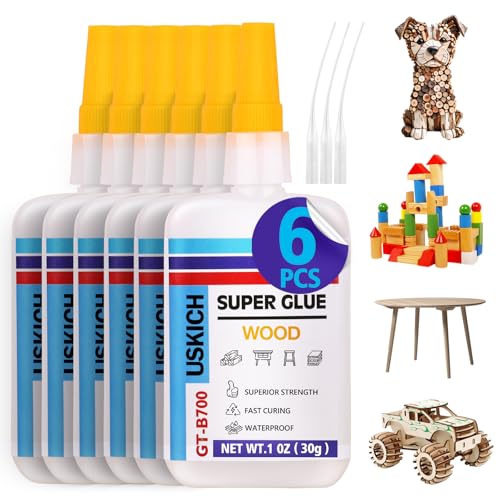 Super Glue for Woodwork with Anti Clog Cap. 6 x 1 fl oz,CA Glue - Clear Adhesive Cyanoacrylate Glue for Furniture, Garden, Crafts, DIY, Metal to Wood, Quick Dry - style: Wood-Glue
