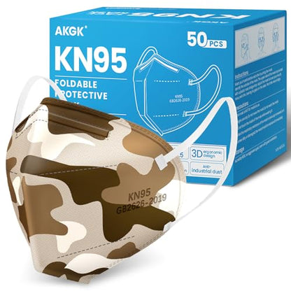 akgk KN95 Face Mask 50 PCS, Breathable Protection Masks, 5-Ply KN95 Camo Masks, Cup Dust Safety Masks - color: Camo