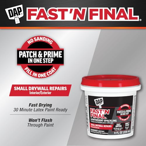 DAP Fast 'N Final Lightweight Spackling, White, 8 Oz (7079812140), (Pack of 4) - size: 8 Fl Oz (Pack of 4)