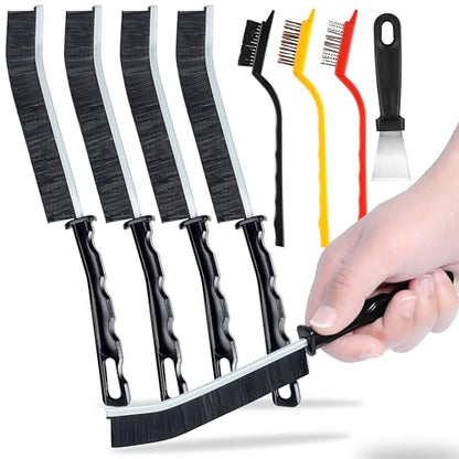 9Pcs Crevice Cleaning Brush, Multi-Purpse Hard Bristle Grout Brush for Cleaning Bathroom, Kitchen, Tiles, Corners, Teapot, Bottle, Tight Spaces & More