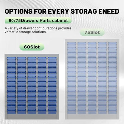 Yeeoy 60 Drawers Parts Cabinet, Bolt and Nut Tool Storage Cabinet, Steel Parts Organization Shelves with ABS Material Drawer & Labels for Tool Hardware Storage, Grey - size: 60 Drawers