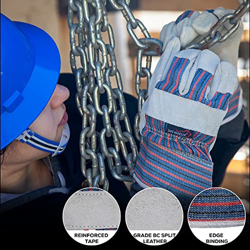 SAFE HANDLER Work Leather Gloves with Cool Cotton Lined Backing Lightweight & Versatile Split Leather Safety Cuff Work Gloves