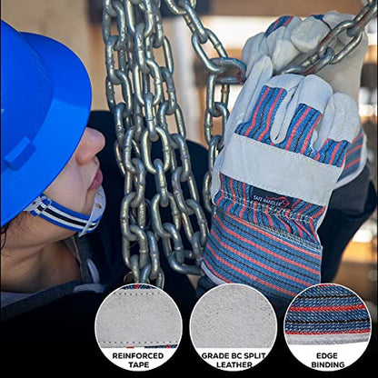 SAFE HANDLER Work Leather Gloves with Cool Cotton Lined Backing Lightweight & Versatile Split Leather Safety Cuff Work Gloves