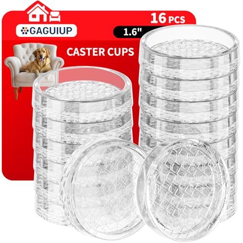 1.6"x1.6" Round Rubber Furniture Caster Cups, 16 PCS Chair Coasters for Carpet - Clear Non Slip Furniture Pads with Grip, Carpet Protector for Furniture Legs - Protect Any Flooring - size: 1.6" 16pcs clear