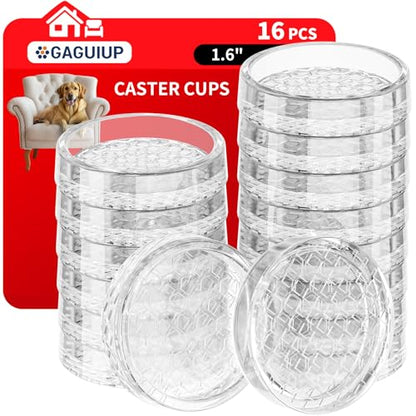 1.6"x1.6" Round Rubber Furniture Caster Cups, 16 PCS Chair Coasters for Carpet - Clear Non Slip Furniture Pads with Grip, Carpet Protector for Furniture Legs - Protect Any Flooring - size: 1.6" 16pcs clear