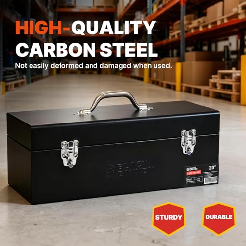 Black Canyon 20 Inch Steel Tool Box, Metal Tool Box, 0.8mm Carbon Steel, Portable & Padlockable, Sturdy & Durable toolbox, Ideal for Trailer, Mechanic, DIY-ers, Car, Workshops, Garages, Repair Shops - size: 20-1/8 in