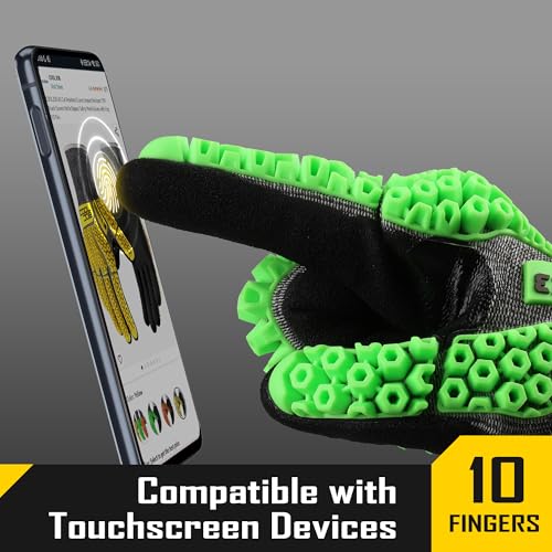 COOLJOB A5 Cut Resistant Gloves with Impact Resistant TPR, Touchscreen Nitrile Dipped Safety Work Gloves with Grip, 1/3 Pair - color: Green (1 Pair), size: Small