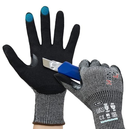 HandLove Cut Resistant Gloves – ANSI A9 Cut Proof Safety Work Gloves | Sandy Nitrile Anti-Slip, Touchscreen, Durable, PFAS Free | Wood Carving, Gardening, Glass Cutting, Car Repair – Black,1Pair,M - color: Black, size: Medium