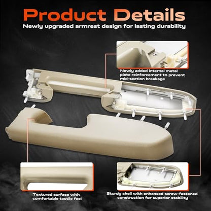 22818472 Front Right Passenger Side Armrest Repair Kit Compatible with 2010-2014 Chevy Silverado and GMC Sierra 1500 2500HD 3500HD, Designed for Door Panel with Release Handle Below Armrest, Tan - color: 22818472 Tan Passenger Side Armrest
