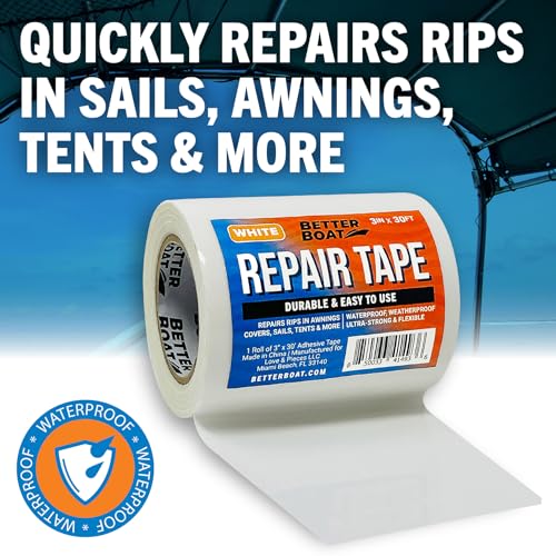 Better Boat Repair Tape for Fabric and Vinyl 30ft x 3in, White Waterproof Patch Tape for RV Awning Canvas Tent Tarp Sail Canopy Boat Cover, Heavy Duty - color: White