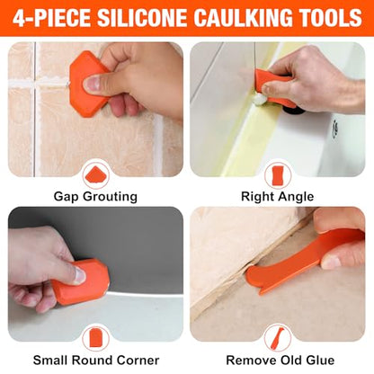 ValueMax Caulk Gun and Caulk Scraper Kit, 10OZ Smooth Silicone Caulking Gun with Caulk Remover Tool, 10:1 Thrust Ratio, Sealant Finishing Tool Grout Scraper for Caulking/Filling/Sealing