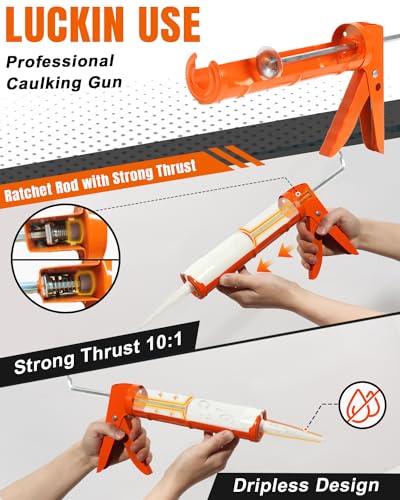 Holothurian Caulking Gun, Caulk Gun No Drip,Sealant Finishing Tool Grout Scraper for Kitchen Bathroom Window Sink Joint, 1/10 Gallon Cartridge, 10:1 Thrust Ratio, Orange, 2 Packs - color: Orange | 2Packs