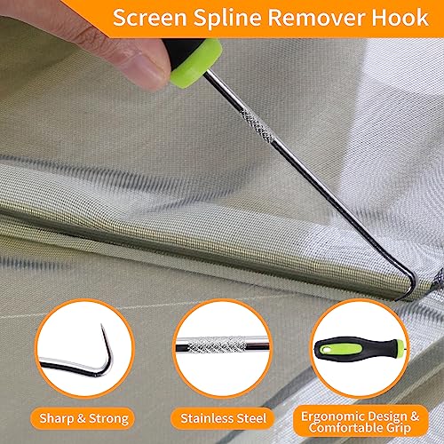 QWR 4 in 1 Window Screen Repair Tool Kit,Including 32Ft Spline Replacement,Steel Roller with Bearing,Spline Removal Hook and High Quality Scissors,for Installing Door Mesh Screens., Black (QWR-56321)