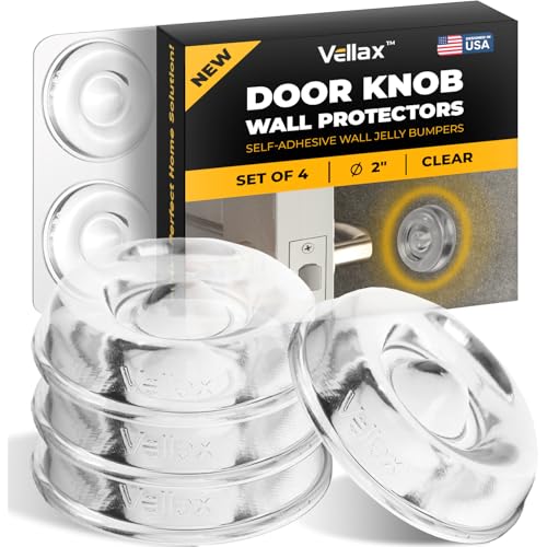 Large 2" Door Knob Wall Protectors – 4 Clear Self-Adhesive Silicone Bumper Pads in Jelly Crown Shape – Noise Dampening Wall & Furniture Guards by VELLAX - style: Jelly Crown Bumpers