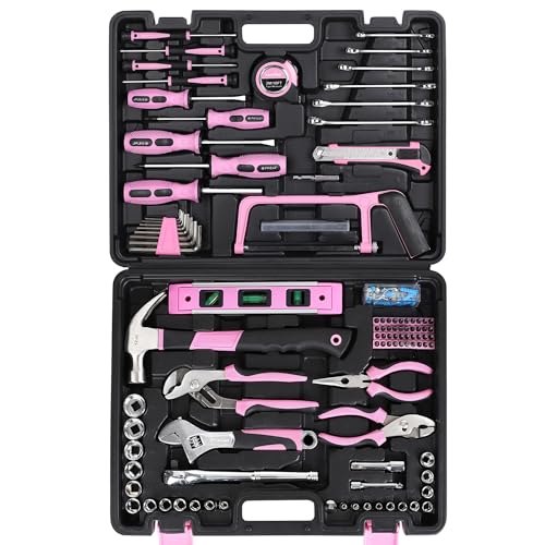 FASTPRO 198-Piece Pink Tool Set, Household Repairing Tool Set with Toolbox, SAE Mechanics Hand Tool Kit for DIY, Home Maintenance