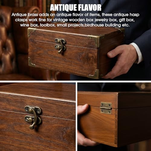 72 Pcs Retro Jewelry Box Hinges and Latches Hooks, Small Latches Hinges for Wooden Boxes Hardware, Antique Cabinet Furniture Hinge Hasp Clasp (Bronze Tone)