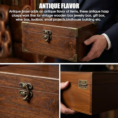 72 Pcs Retro Jewelry Box Hinges and Latches Hooks, Small Latches Hinges for Wooden Boxes Hardware, Antique Cabinet Furniture Hinge Hasp Clasp (Bronze Tone)