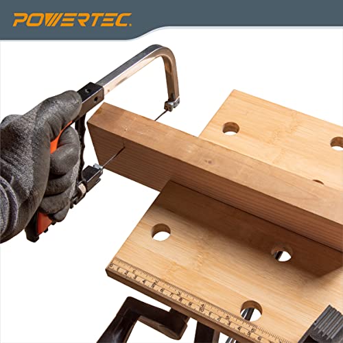 POWERTEC MT4006C Portable Workbench w/Bench Dogs & Clamps | Folding Sawhorse Worktable w/4 Bench Dogs & 2 Quick Release Bench Dog Clamps, Imprinted Ruler and Protractor Scale for Woodworking Projects