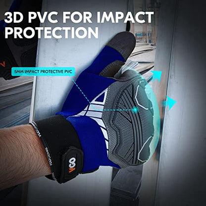 Vgo... 1-Pair Heavy Duty Synthetic Leather Work Gloves, Impact Protection Mechanic Gloves, Rigger Gloves, Vibration Reduction, Touchscreen Capable (Size L, Blue, SL8849) - color: Blue-regular, size: Large (1 Pair)