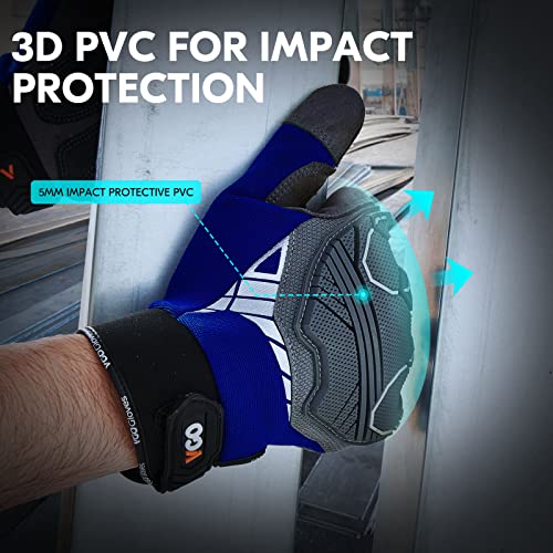 Vgo... 1-Pair Heavy Duty Synthetic Leather Work Gloves, Impact Protection Mechanic Gloves, Rigger Gloves, Vibration Reduction, Touchscreen Capable (Size M, Blue, SL8849) - color: Blue-regular, size: Medium (1 Pair)
