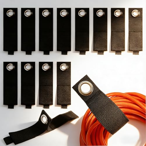 12 Pack Heavy Duty Storage Straps, 13 Inch Extension Cord Holders & Cable Organizer with Rust-Resistant Grommet, Heavy Duty Cable Straps for Garage, Camping, RV, Home Organization