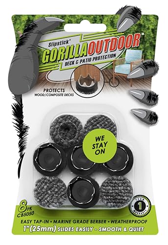 Gorilla Outdoor 1 inch Furniture Feet Floor Protectors/Weatherproof Berber Glides (Set of 8) Hammer On Furniture Pads for Outdoor & Indoor Use - size: 1 Inch Berber 8 Pack