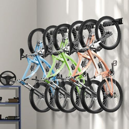 VEVOR Bike Storage Rack, 6 Bike Racks and 3 Helmets Hooks, Wall Mount Bike Storage Hanger, Home & Garage Organizer, Customizable for Various Bike Sizes, Adjustable Holder, Holds Up to 300 lbs, 48-inch - size: 48 Inch