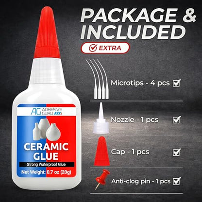 Adhesive Guru Ceramic Glue (2x0.7 oz) Super Glue for Pottery, Porcelain & China Repairs, Waterproof & Odorless After Cure, Non-Toxic, Temperature Resistant, Compatible with Aerosol Activator – 2 Pack - size: 2 Pack, style: Ceramic Glue