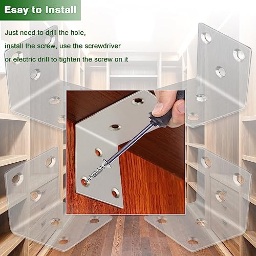 40PCS 1.5'' Metal Angle Brackets,304 Stainless Steel Heavy Duty Angle Bracket with Slot, 90° L Brackets for Wood, Corner Shelf Brackets for Furniture, Book Shelf(Silver,1.5X1.5X0.08IN) - size: 1.57X1.57X0.08IN
