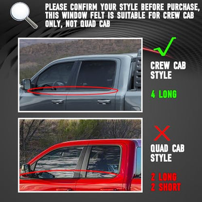 Window Moulding Belt Glass Sweep Felt Trim Seal Weather Stripping Kit Fit for Dodge Ram 1500 2500 3500 4500 5500 Crew Cab 2009-2021 Replaces 55112376AH 55112377AH 55372138AH 55372139AH