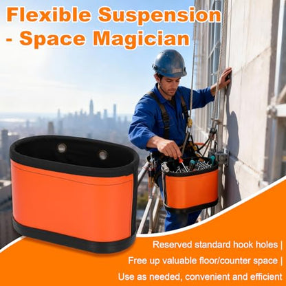 Bucket Tool Organizer with 14 Pockets, Oval Hard Lineman Bucket Bag, Tool Bucket Bag with Tray Hook Holes & Polypropylene Bottom with Drain Holes, No Kickstand