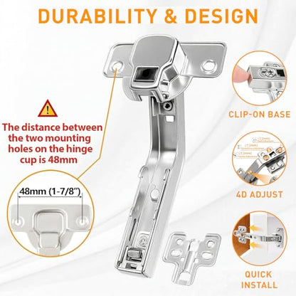 TamBee 135 Degree Lazy Susan Hinge, 48mm Corner Kitchen Cabinet Hinges, Concealed, 3D Adjust for Corner Door, Cupboard Hinges Replacement, Brushed Nickel 2 Pack - style: 135° Detachable