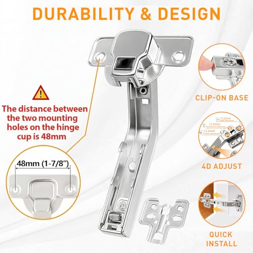 TamBee 135 Degree Lazy Susan Hinge, 48mm Corner Kitchen Cabinet Hinges, Concealed, 3D Adjust for Corner Door, Cupboard Hinges Replacement, Brushed Nickel 2 Pack - style: 135° Detachable