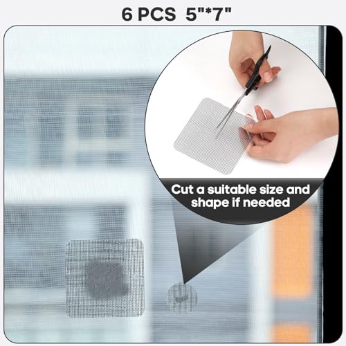 Secopad 5" x 7" Black/Grey Screen Repair Kit, 6 PCS Window Screen Patch Repair Tape for Mesh Window Door, Strong Adhesive Fiberglass Mesh Pacth Tape - color: Black