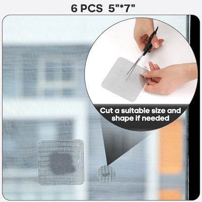 Secopad 5" x 7" Black/Grey Screen Repair Kit, 6 PCS Window Screen Patch Repair Tape for Mesh Window Door, Strong Adhesive Fiberglass Mesh Pacth Tape - color: Black
