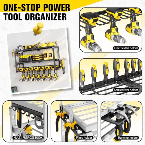Hipidian Fathers Day Dad Gifts for Men, Power Tool Organizer Wall Mount- 300lb Capacity 3-Tier Storage Rack with 7 Drill Holders for Garage Tools, Best Birthday Gifts for Men Dad Husband - size: 7 Slots 3 Layers