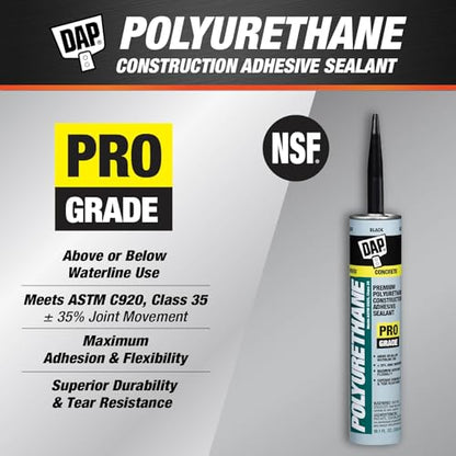 DAP Polyurethane Premium Construction Adhesive Sealant, Black, 10.1 Oz (7079818816) - color: Black