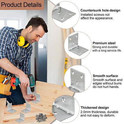 30 Pack Angle Brackets, 2" x 2" Silver Heavy Duty Stainless Steel Corner Brace, L Shaped Shelf Bracket 90 Degree Corner Bracket for Wood Furniture Cabinets Shelves - size: 2"x2"(silver)