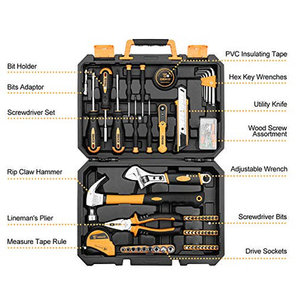 DEKOPRO 100 Piece Tool Set,General Household Hand Tool Kit,with Plastic Toolbox Storage Case for Handyman,Home Maintenance