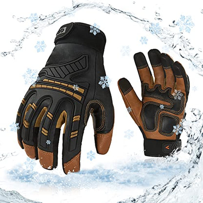 Vgo... -4℉ or above Winter Waterproof High Dexterity Heavy Duty Mechanic Glove, Anti-vibration, Anti-abrasion, Touchscreen (1 Pair,XL,Brown,GA8954FW) - color: Brown, size: X-Large