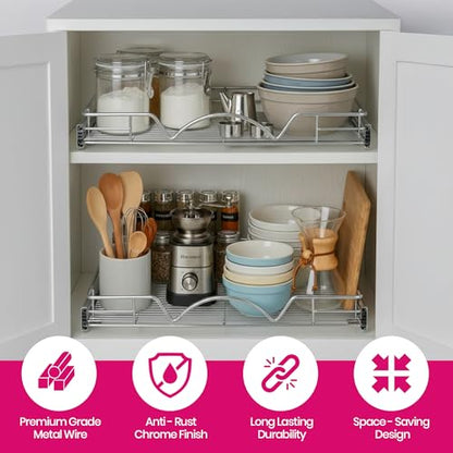 HOLDN’ STORAGE Pull Out Cabinet Organizer, Heavy Duty Caddy w/Lifetime Limited Warranty - 28”W x 21”D - Requires At Least 29-1/4” Cabinet Opening, Steel Metal Cabinet Drawers Slide Out, Chrome - size: 28"W x 21"D