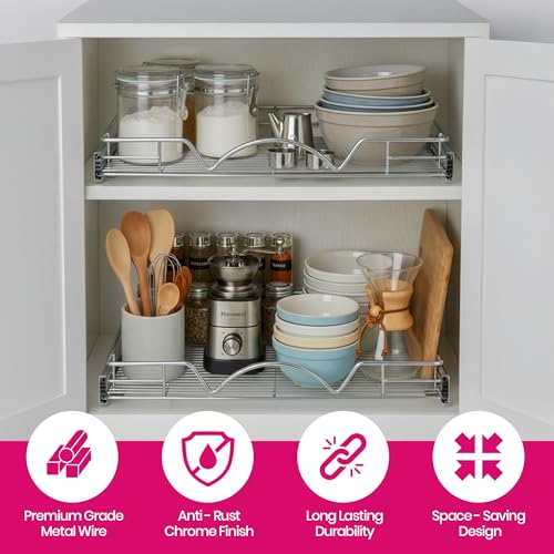 HOLDN’ STORAGE Pull Out Cabinet Organizer, Heavy Duty Caddy w/Lifetime Limited Warranty -20”W x 21”D - Requires At Least 21-1/4” Cabinet Opening, Steel Metal Cabinet Drawers Slide Out, Chrome - size: 20"W x 21"D