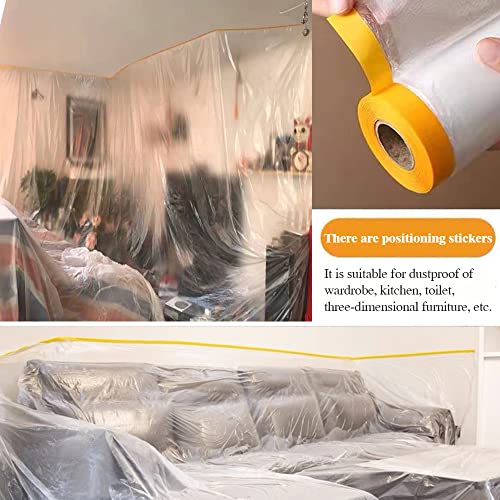 Pre-Taped Masking Film for Painting Painters Plastic Sheeting with Automotive Paint Tape and Drape for Covering Cars, Walls, Windows and Furniture Protection (Size -5 x 65-Feet) - style: 5-feet X 65-feet