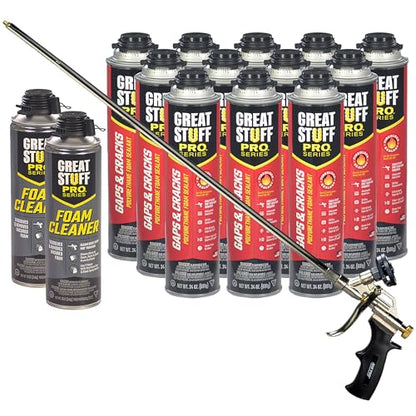 Great Stuff Pro Gaps & Cracks 24 oz Complete Kit – 12-Pack Foam Sealant with AWF PRO 2 ft Professional Spray Foam Gun & 2 Cans of Great Stuff Pro Cleaner - style: 2 ft Pro Gun