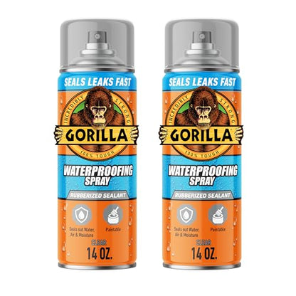 Gorilla Waterproofing Spray, Rubberized Sealant, Clear, 14 Ounce (Pack of 2) - Seals Out Water, Air, and Moisture - color: Clear, size: 2 - Pack