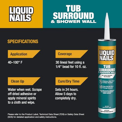 Tub Surround 10 oz Bright White Low VOC Interior Tub and Shower Adhesive, 6 Pack - size: 10 Ounce (Pack of 6), style: Tub Surround